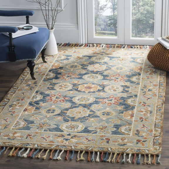 SAFAVIEH Aspen Andi Southwestern Wool Area Rug, Grey/Navy, 5' x 5' Square