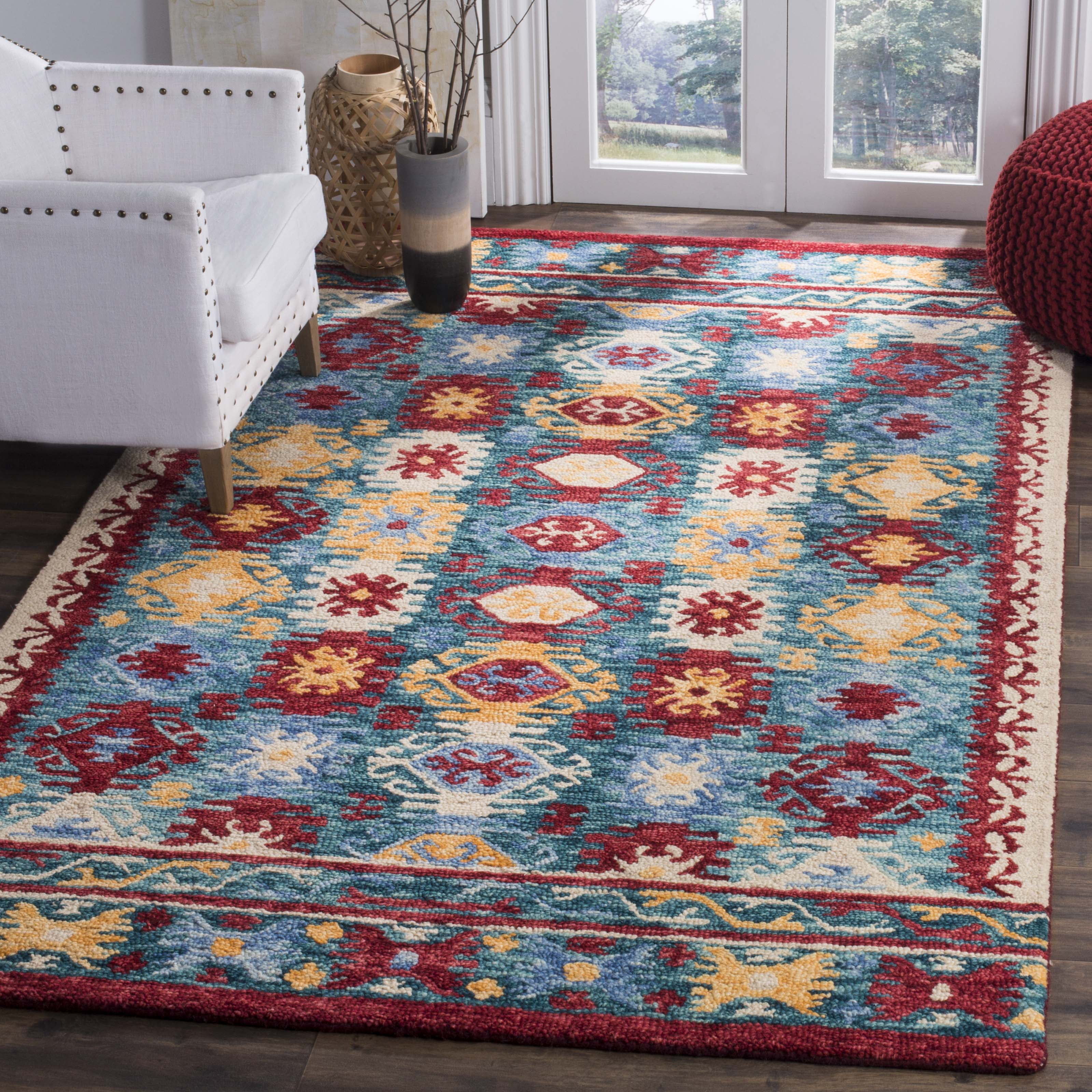 Handmade Aspen Blue Geometric Wool Area Rug - 59"x84"