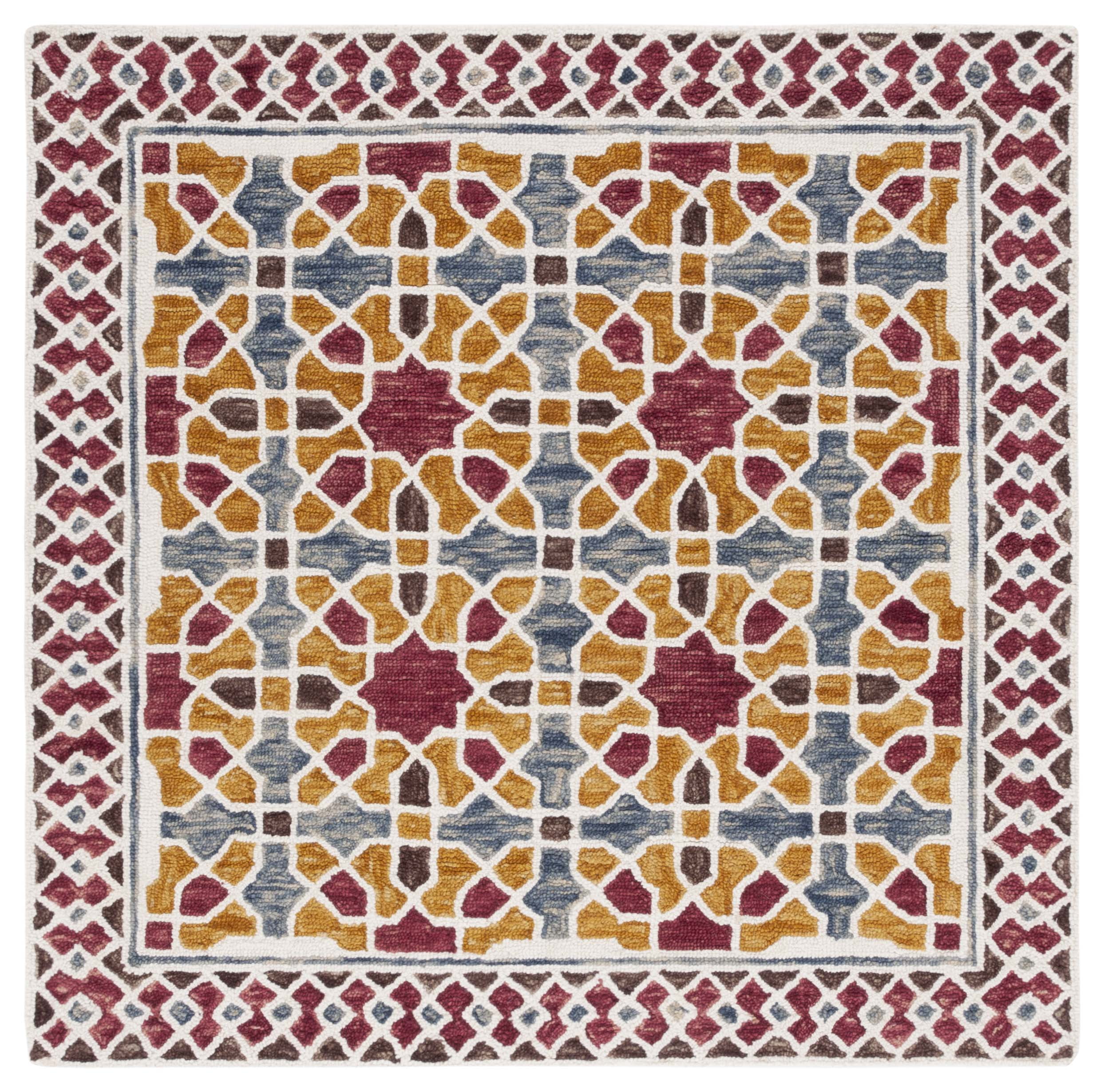 SAFAVIEH Aspen Beth Geometric Area Rug, Red/Yellow, 5' x 5' Square