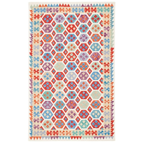 SAFAVIEH Aspen Boyce Geometric Runner Rug, Ivory/Red, 2'3" x 9'