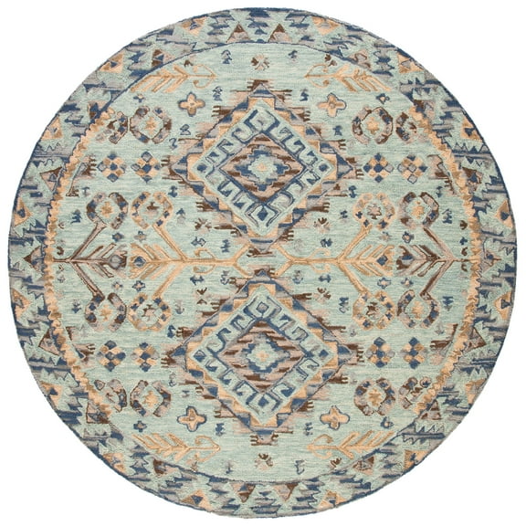 SAFAVIEH Aspen Briella Floral Wool Area Rug, Blue/Beige, 9' x 9' Round
