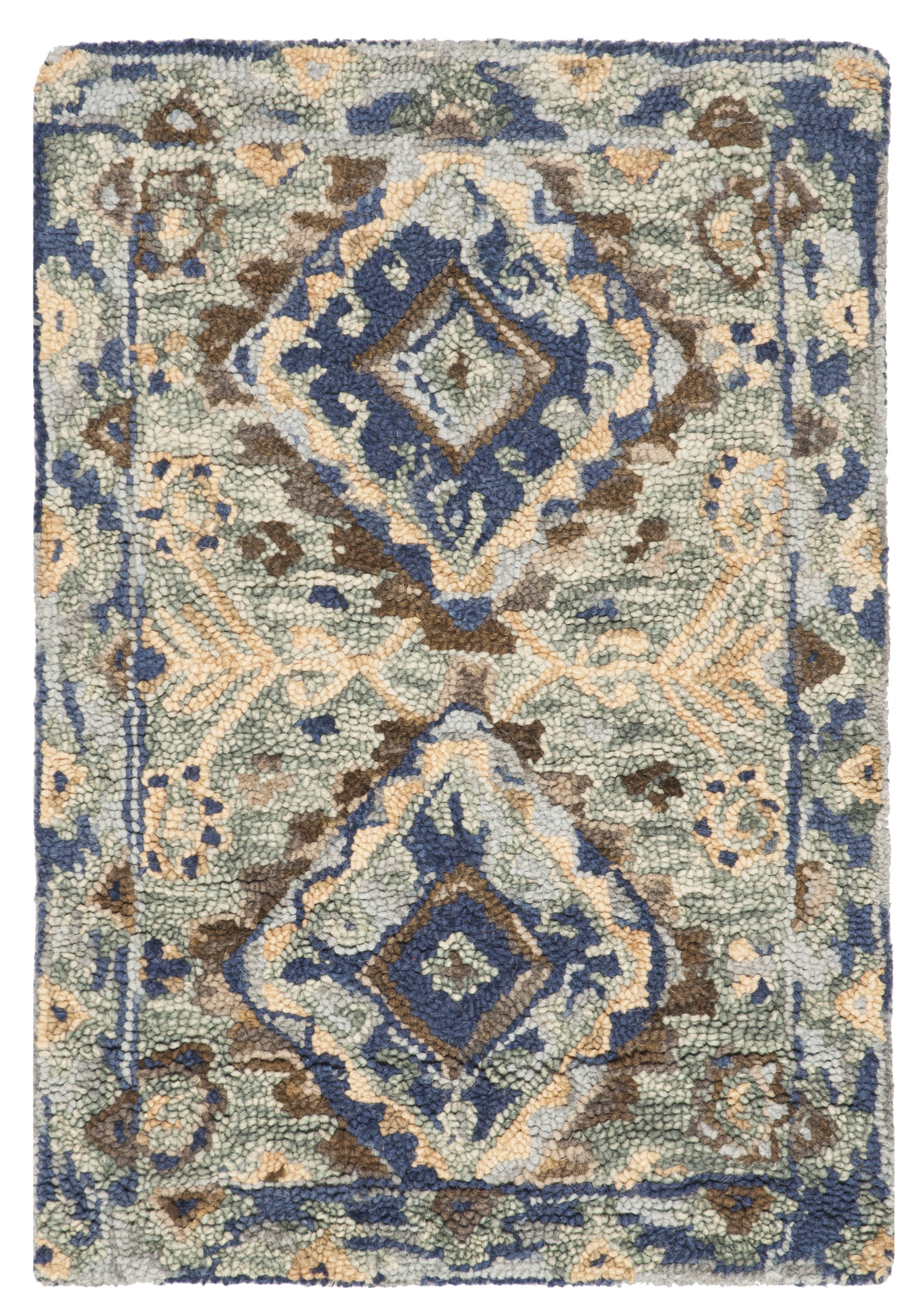 Boho Chic Blue and Beige Handmade Wool Area Rug - 3' x 5'