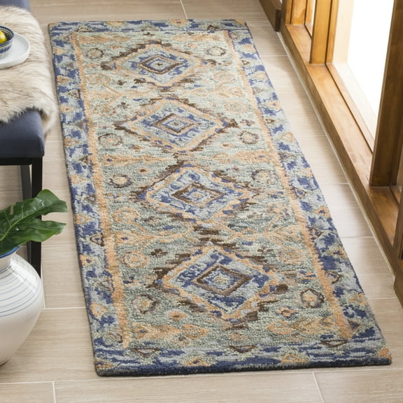 SAFAVIEH Aspen Briella Southwestern Wool Runner Rug, Blue/Beige, 2'3" x 7'