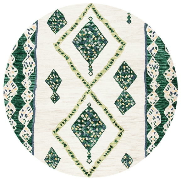 SAFAVIEH Aspen Byrne Southwestern Wool Area Rug, Green/Ivory, 7' x 7' Round