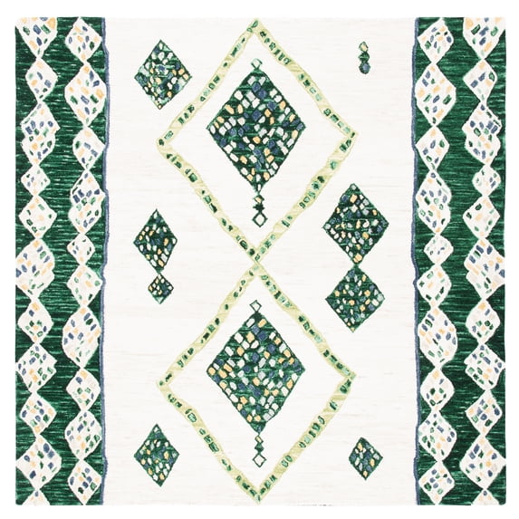 SAFAVIEH Aspen Byrne Southwestern Wool Area Rug, Green/Ivory, 7' x 7' Square