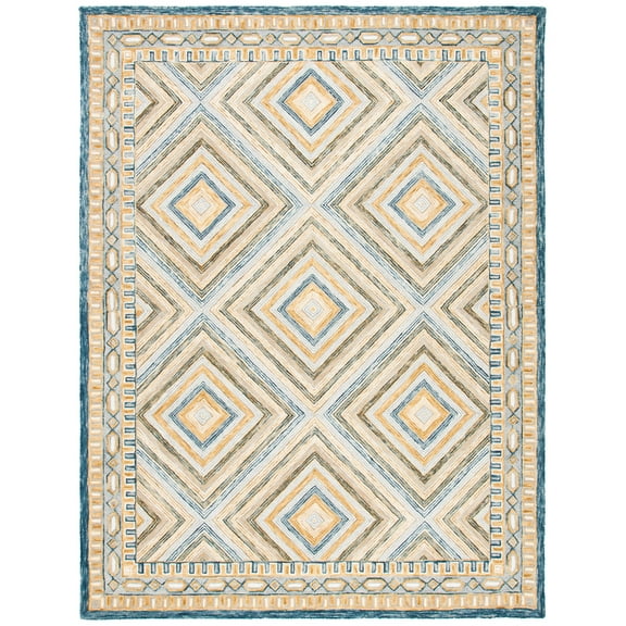 SAFAVIEH Aspen Caitriona Geometric Diamonds Wool Area Rug, Navy/Gold, 10' x 14'