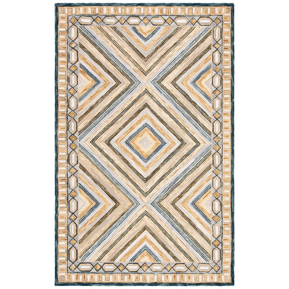 SAFAVIEH Aspen Caitriona Geometric Diamonds Wool Area Rug, Navy/Gold, 2'3" x 4'