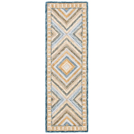 SAFAVIEH Aspen Caitriona Geometric Diamonds Wool Runner Rug, Navy/Gold, 2'3" x 11'