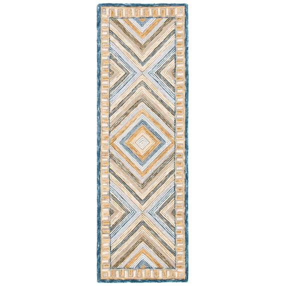 SAFAVIEH Aspen Caitriona Geometric Diamonds Wool Runner Rug, Navy/Gold, 2'3" x 11'