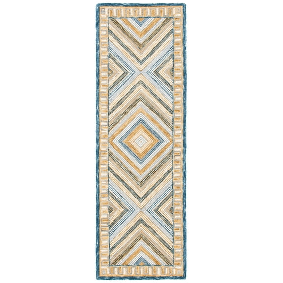 SAFAVIEH Aspen Caitriona Geometric Diamonds Wool Runner Rug, Navy/Gold, 2'3" x 11'
