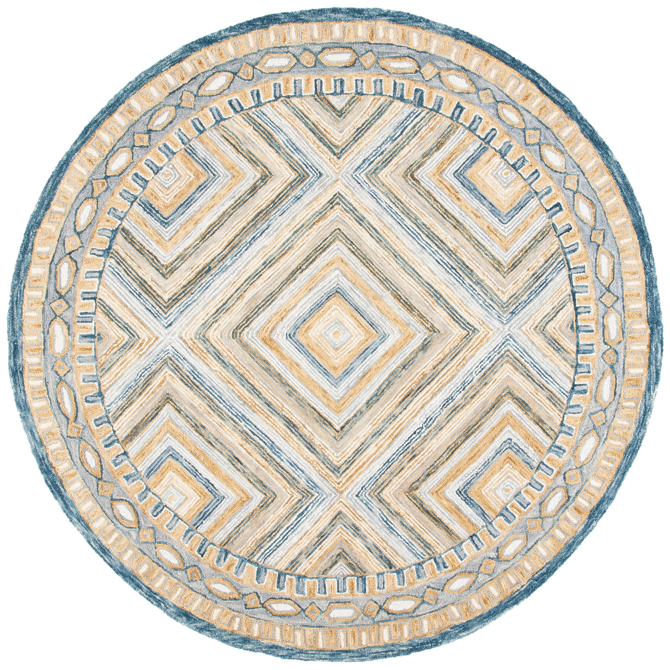 SAFAVIEH Aspen Caitriona Geometric Wool Area Rug, Navy/Gold, 5' x 5' Round