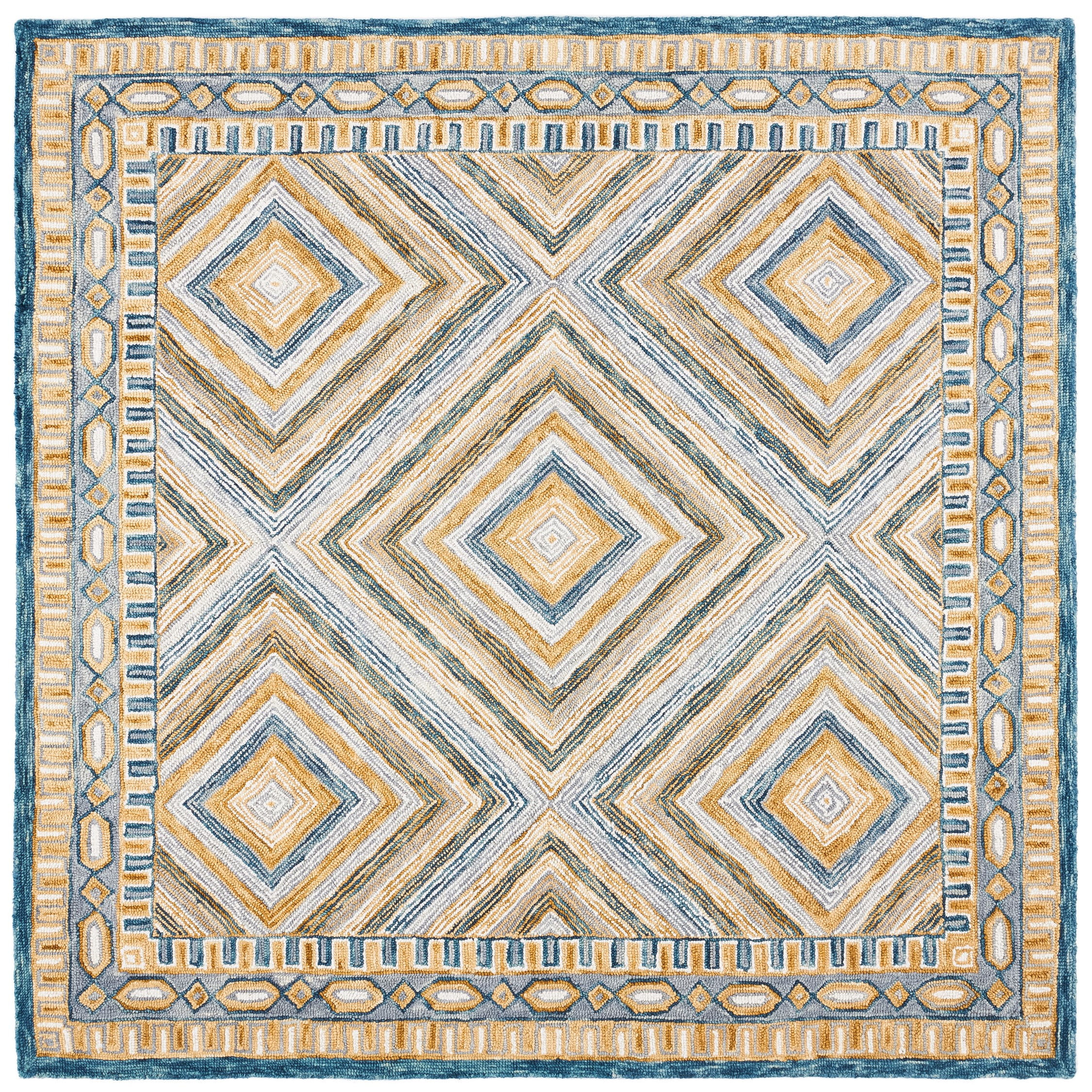 SAFAVIEH Aspen Caitriona Geometric Wool Area Rug, Navy/Gold, 7' x 7' Square