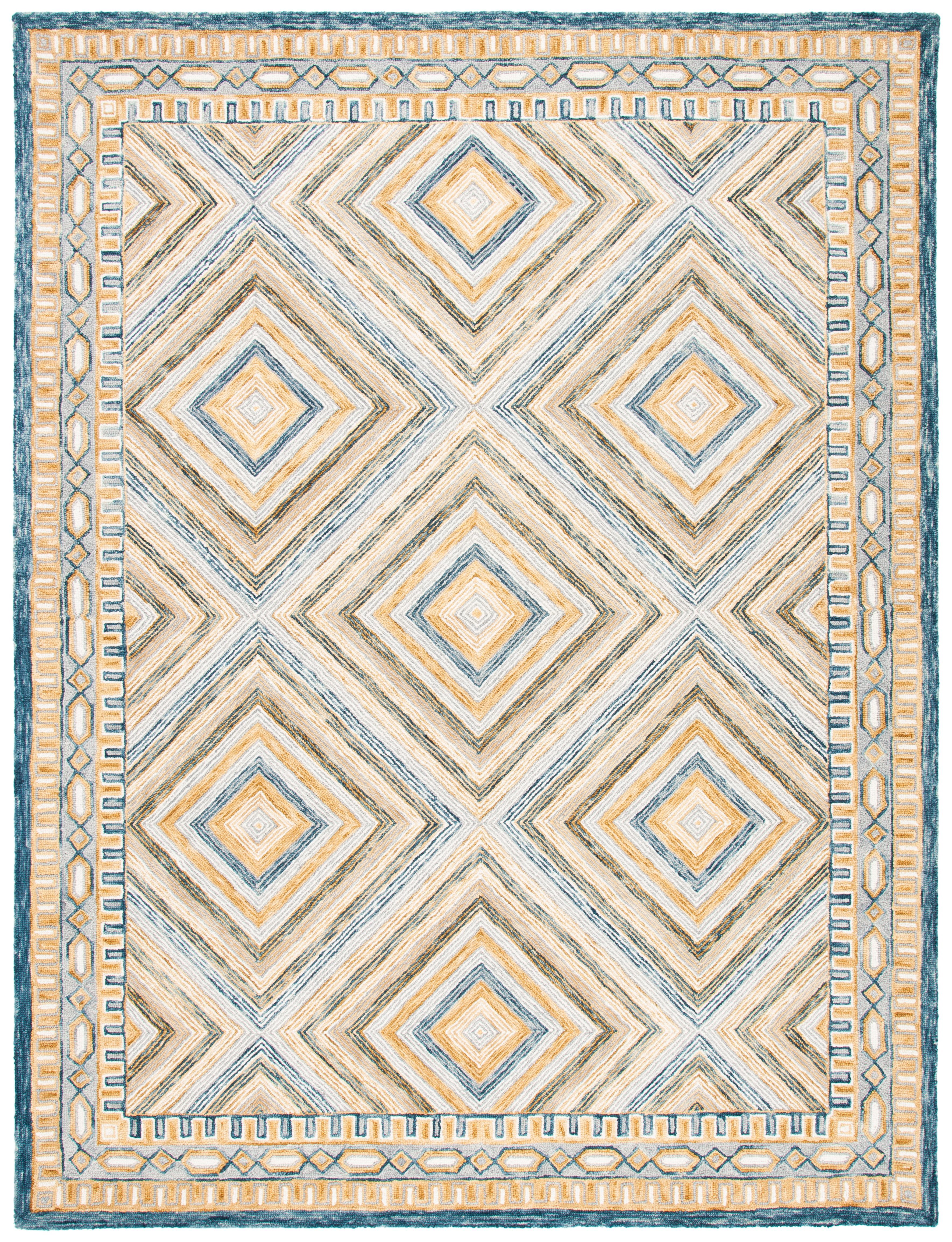 SAFAVIEH Aspen Caitriona Geometric Wool Area Rug, Navy/Gold, 9' x 12'