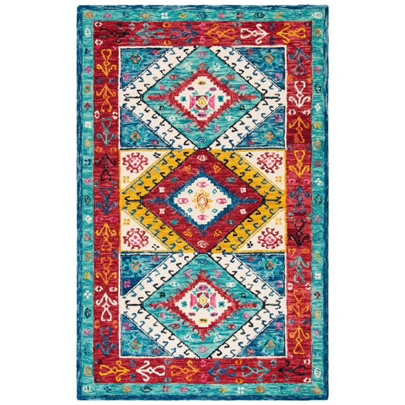 SAFAVIEH Aspen Camillo Geometric Area Rug, Blue/Rust, 4' x 6'