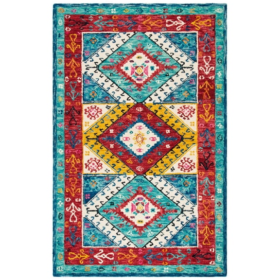 SAFAVIEH Aspen Camillo Geometric Area Rug, Blue/Rust, 5' x 8'