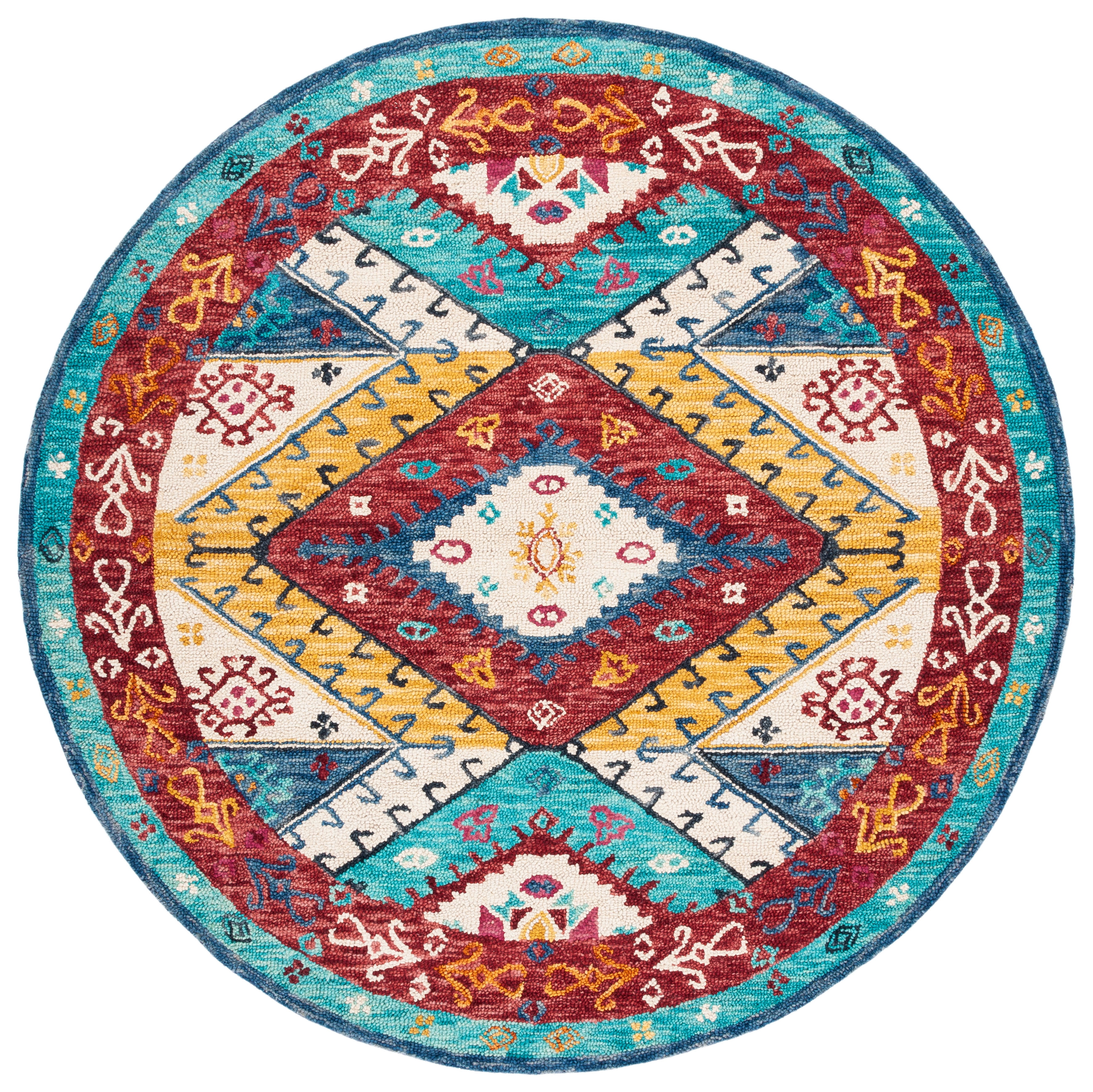 SAFAVIEH Aspen Camillo Geometric Area Rug, Blue/Rust, 7' x 7' Round