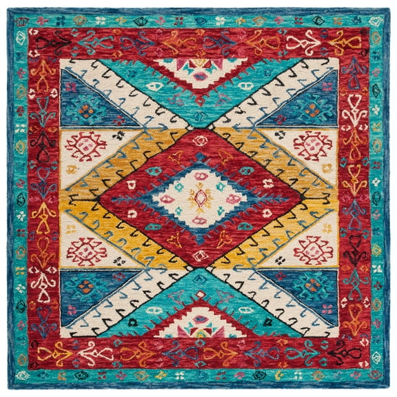 SAFAVIEH Aspen Camillo Geometric Area Rug, Blue/Rust, 7' x 7' Square