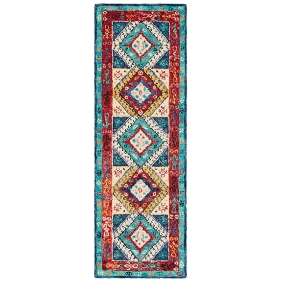 SAFAVIEH Aspen Camillo Geometric Runner Rug, Blue/Rust, 2'3" x 7'