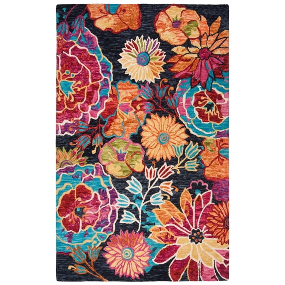 SAFAVIEH Aspen Candelario Colorful Floral Wool Area Rug, Charcoal/Blue, 2' x 3'