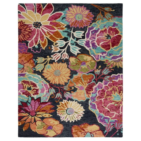 SAFAVIEH Aspen Candelario Colorful Floral Wool Area Rug, Charcoal/Blue, 8' x 10'