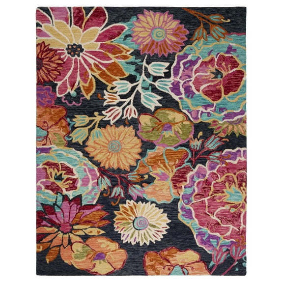SAFAVIEH Aspen Candelario Colorful Floral Wool Area Rug, Charcoal/Blue, 8' x 10'