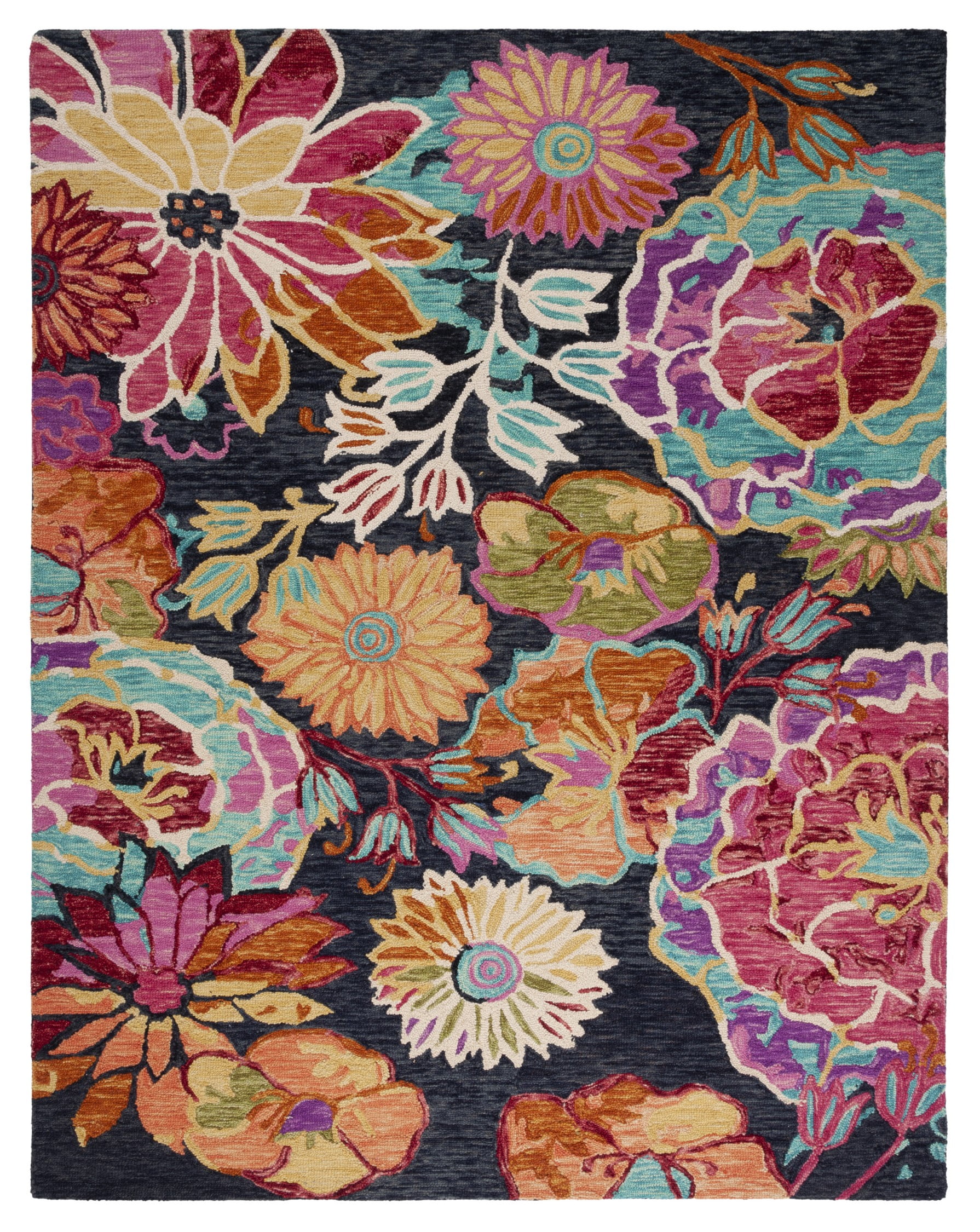 SAFAVIEH Aspen Candelario Colorful Floral Wool Area Rug, Charcoal/Blue, 9' x 12'