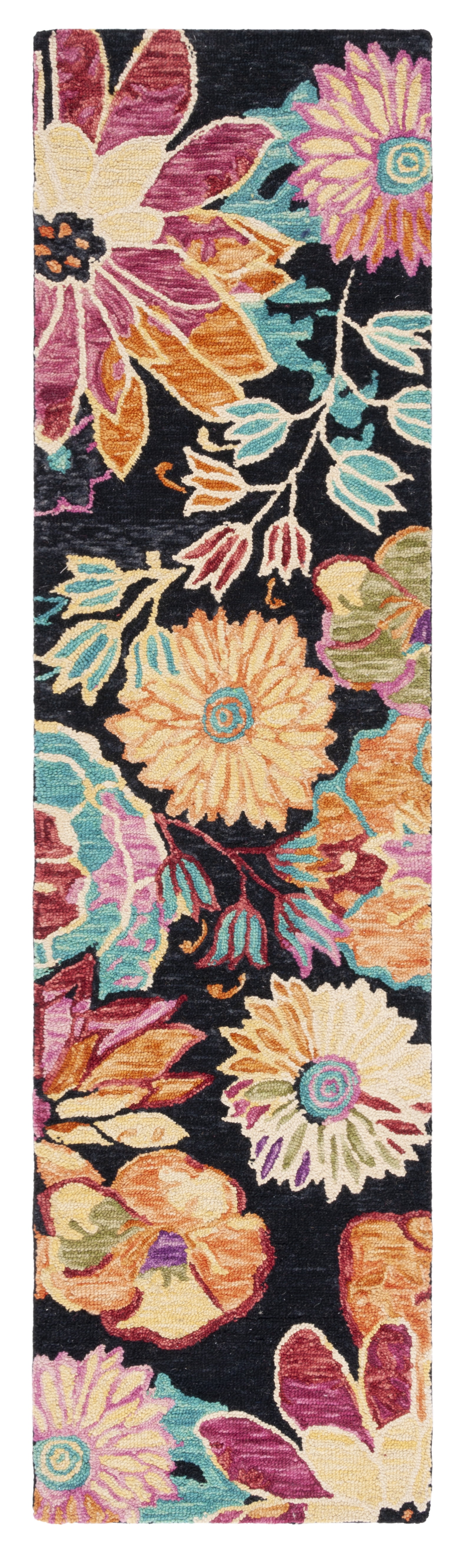 SAFAVIEH Aspen Candelario Colorful Floral Wool Runner Rug, Charcoal/Blue, 2'3" x 13'