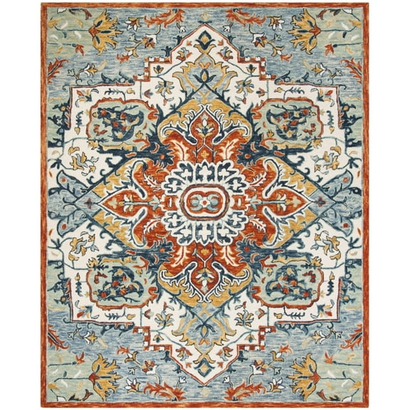 SAFAVIEH Aspen Caroline Floral Runner Rug, Blue/Rust, 2'3" x 15'