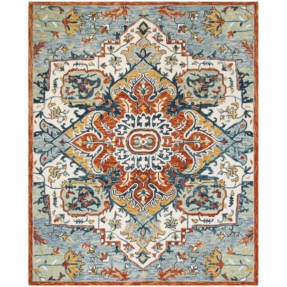 SAFAVIEH Aspen Caroline Southwestern Area Rug, Blue/Rust, 3' x 3' Round