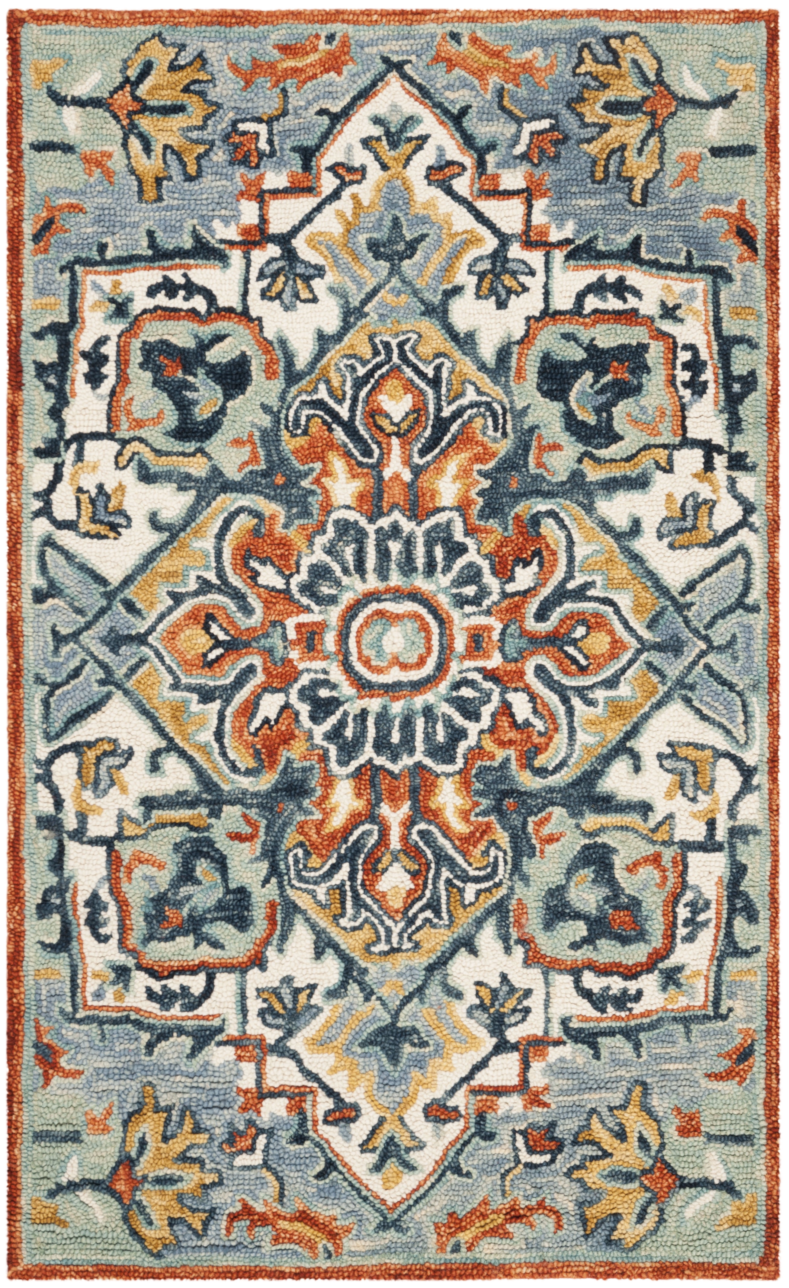 Handmade Blue Floral Wool Tufted Rectangular Rug, 3' x 5'