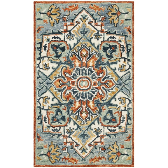 SAFAVIEH Aspen Caroline Southwestern Area Rug, Blue/Rust, 3' x 5'