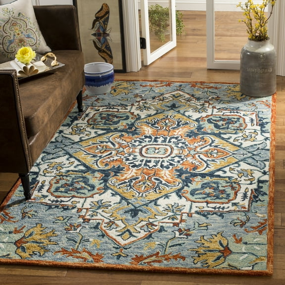 SAFAVIEH Aspen Caroline Southwestern Area Rug, Blue/Rust, 4' x 6'