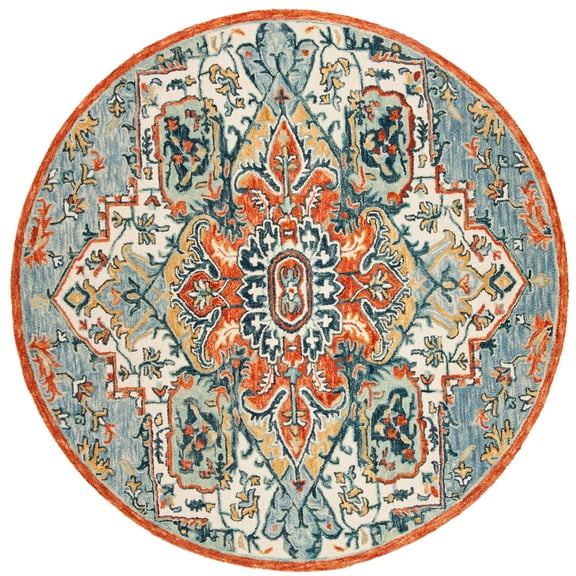 SAFAVIEH Aspen Caroline Southwestern Area Rug, Blue/Rust, 7' x 7' Round
