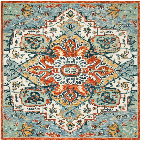 SAFAVIEH Aspen Caroline Southwestern Area Rug, Blue/Rust, 7' x 7' Square