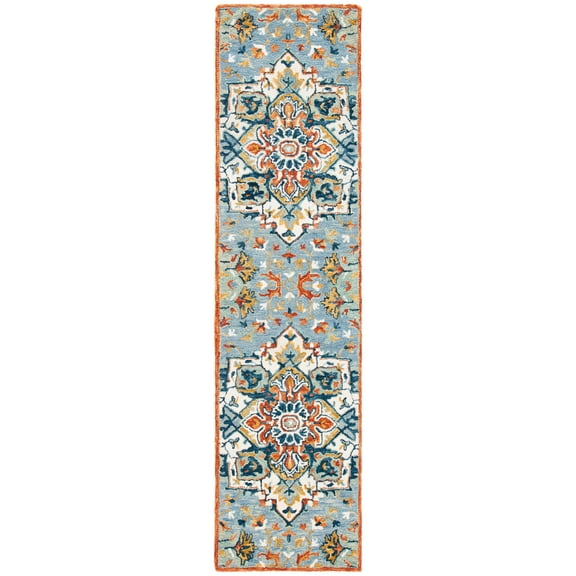 SAFAVIEH Aspen Caroline Southwestern Runner Rug, Blue/Rust, 2'3" x 13'