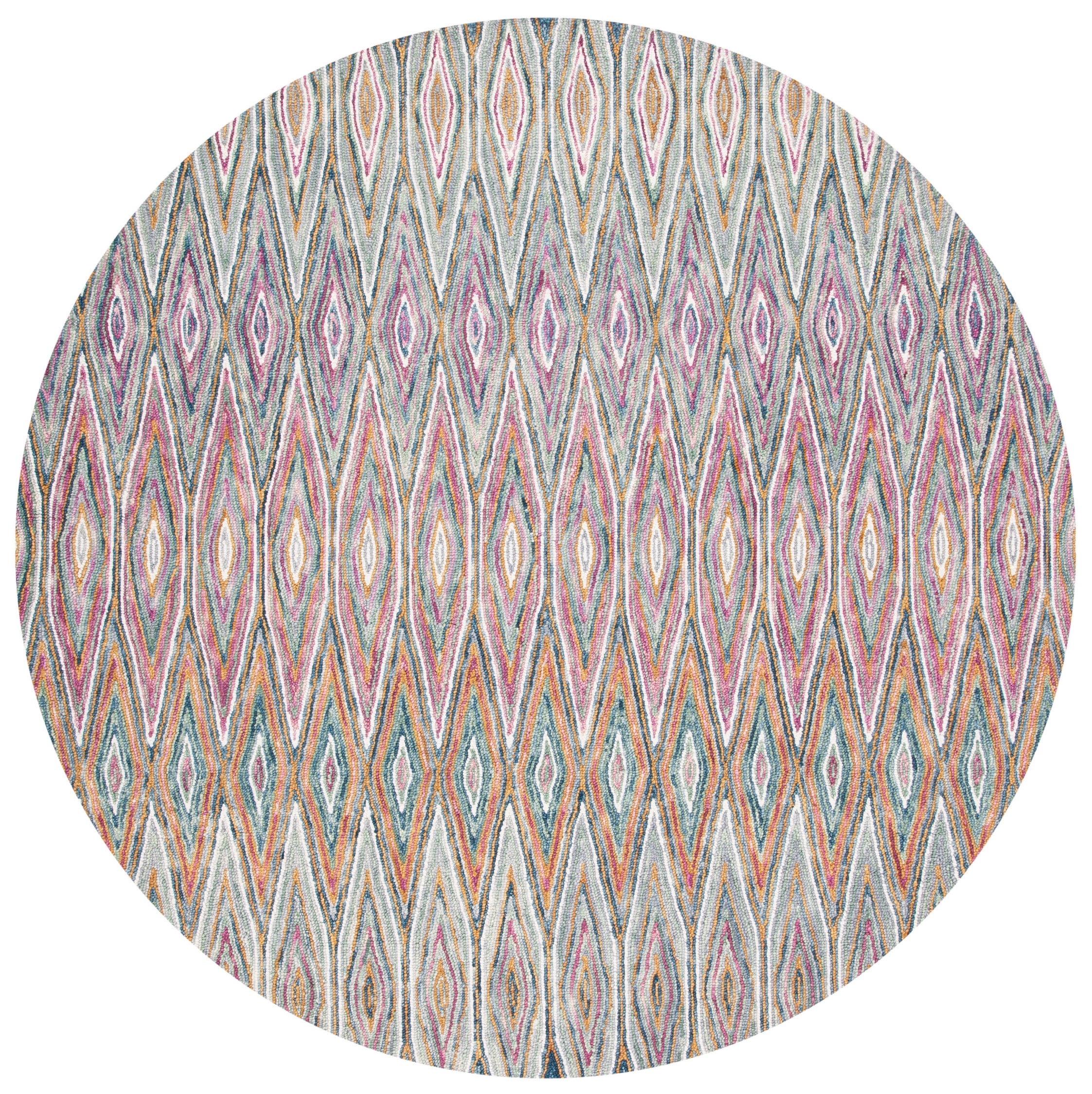 SAFAVIEH Aspen Catriona Abstract Geometric Wool Area Rug, Blue/Pink, 7' x 7' Round