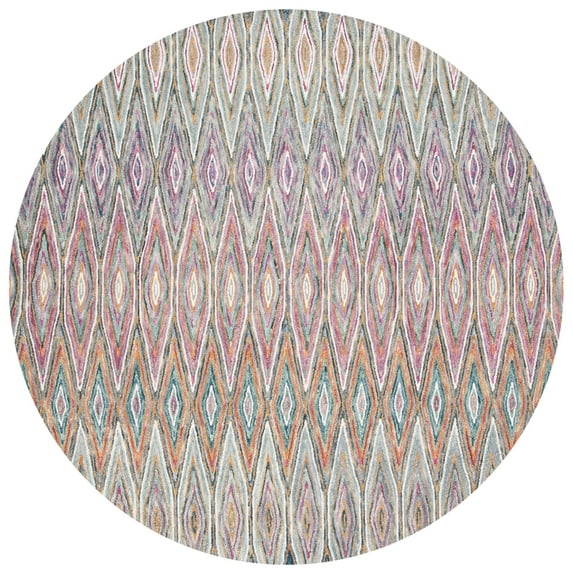SAFAVIEH Aspen Catriona Abstract Geometric Wool Area Rug, Blue/Pink, 7' x 7' Round