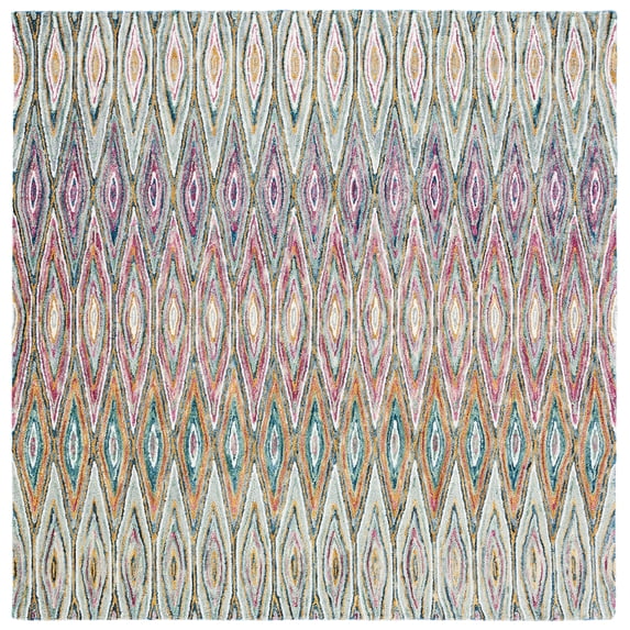SAFAVIEH Aspen Catriona Geometric Wool Area Rug, Blue/Pink, 7' x 7' Square