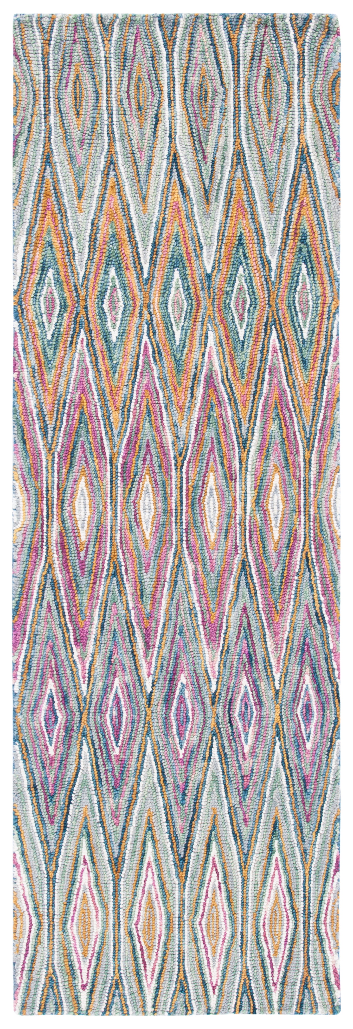 Handmade Tufted Geometric Wool Runner Rug - 27"x7", Blue
