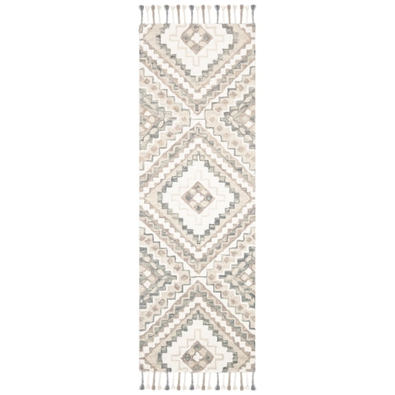 SAFAVIEH Aspen Caymen Geometric Fringe Wool Runner Rug, Taupe/Ivory, 2'3" x 9'