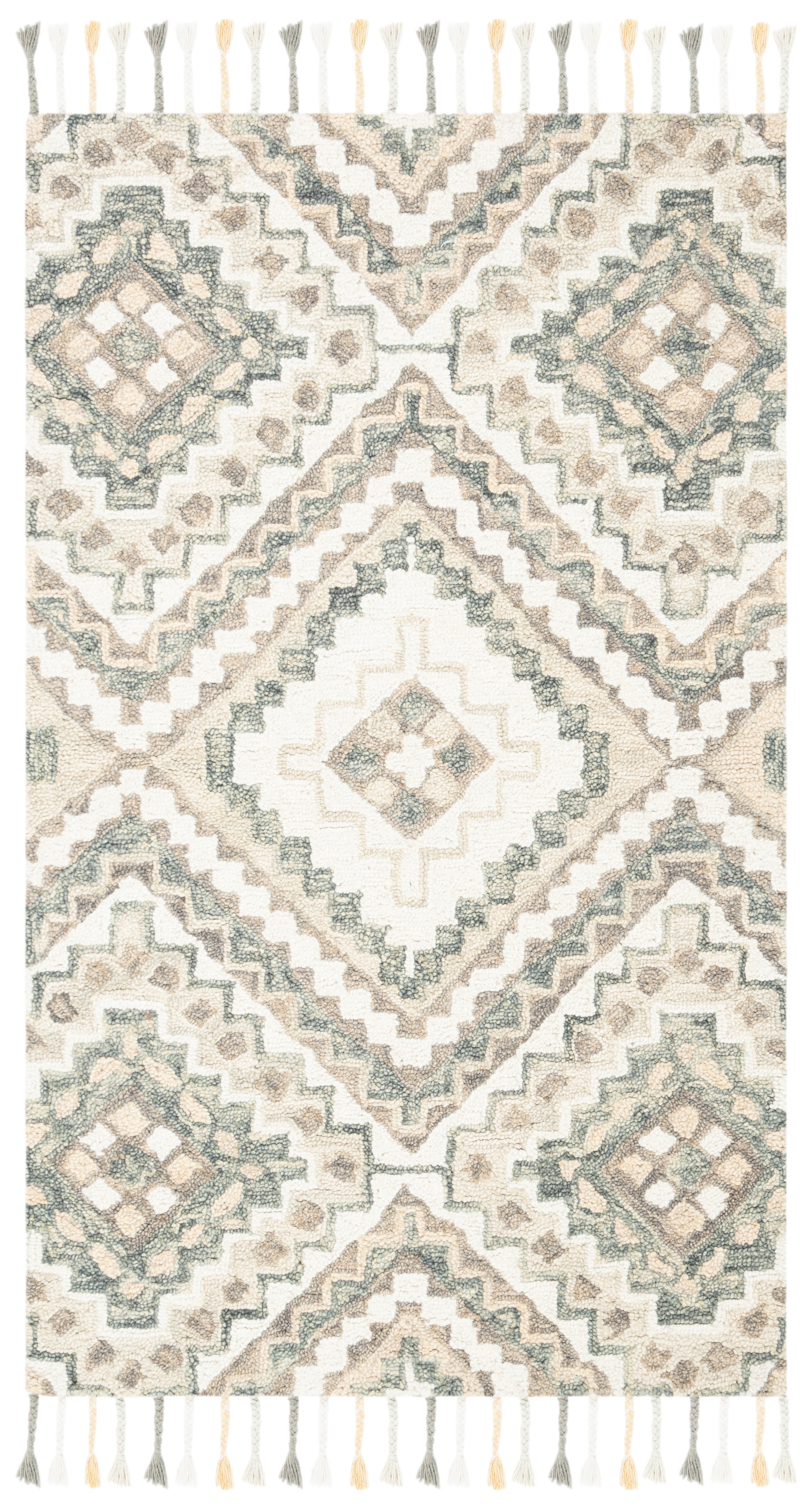 Ivory Geometric Tufted Wool Rectangular Accent Rug - 2' x 3'