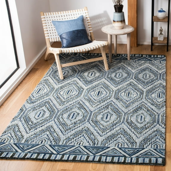 SAFAVIEH Aspen Celandine Geometric Hexagons Wool Area Rug, Grey/Navy, 4' x 6'