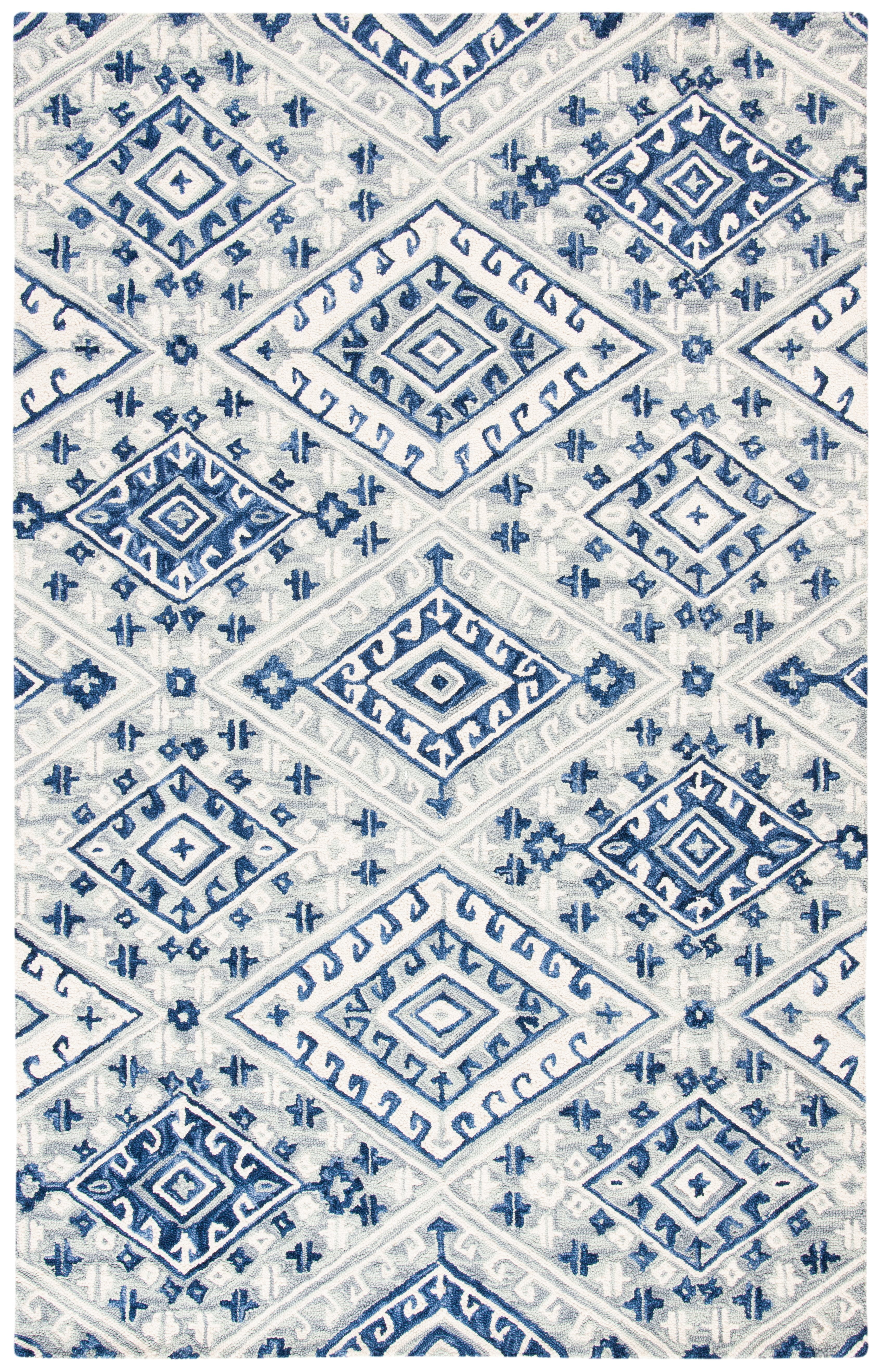 SAFAVIEH Aspen Celandine Geometric Wool Area Rug, Grey/Navy, 3' x 5'