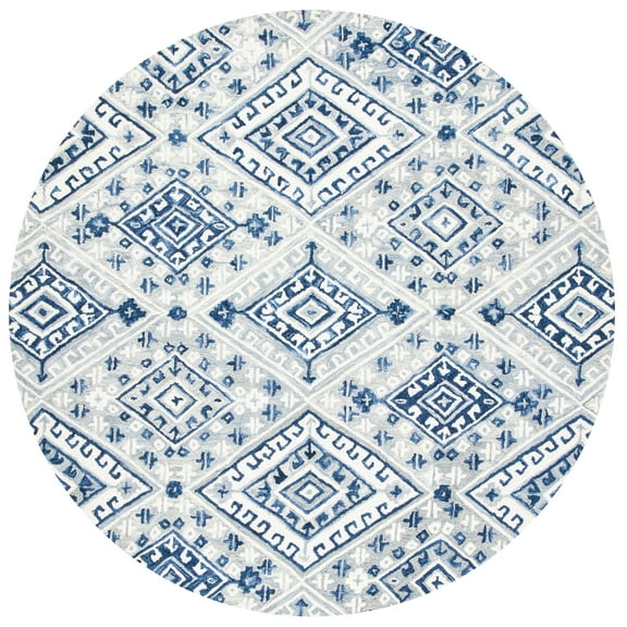 SAFAVIEH Aspen Celandine Geometric Wool Area Rug, Grey/Navy, 7' x 7' Round