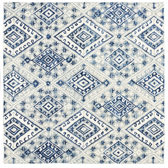 SAFAVIEH Aspen Celandine Geometric Wool Area Rug, Grey/Navy, 7' x 7' Square