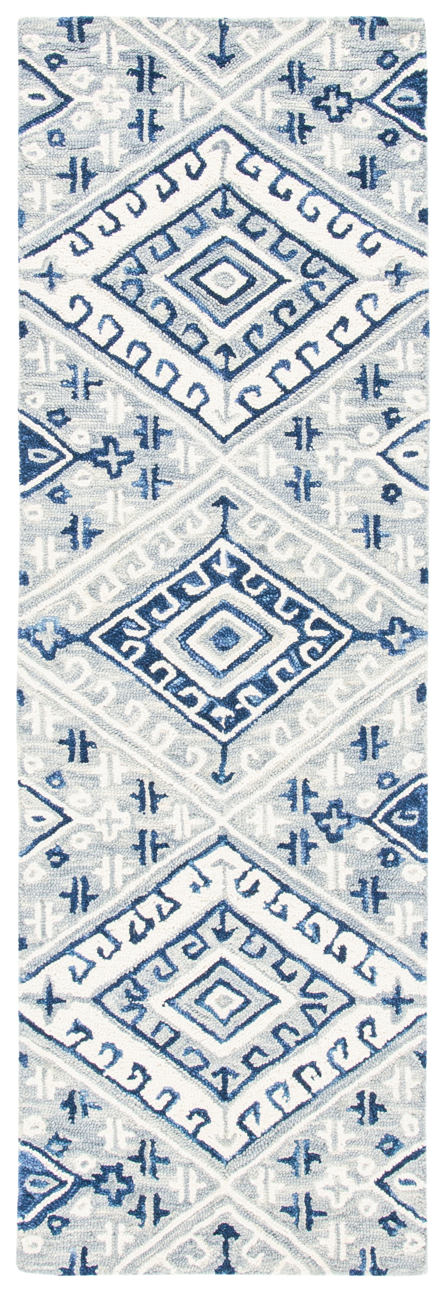 SAFAVIEH Aspen Celandine Geometric Wool Runner Rug, Grey/Navy, 2'3" x 7'