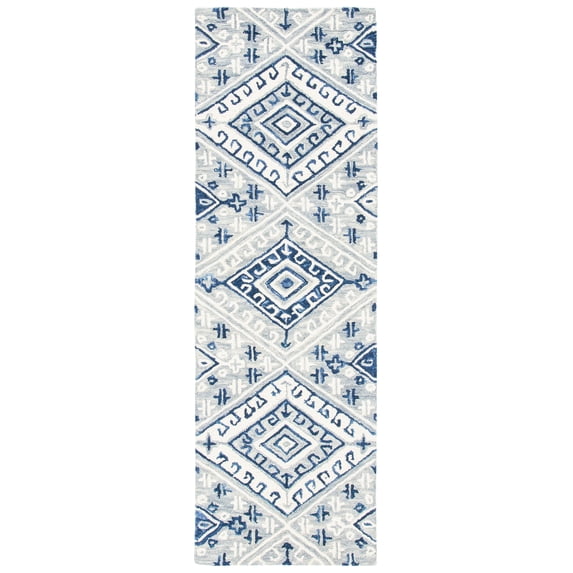 SAFAVIEH Aspen Celandine Geometric Wool Runner Rug, Grey/Navy, 2'3" x 7'