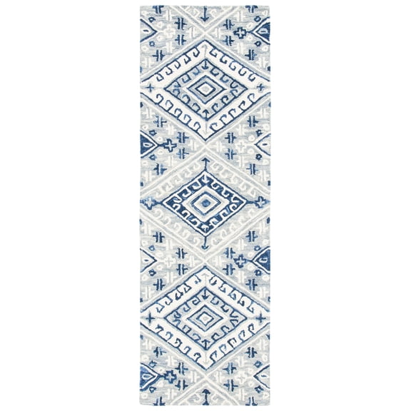 SAFAVIEH Aspen Celandine Geometric Wool Runner Rug, Grey/Navy, 2'3" x 7'
