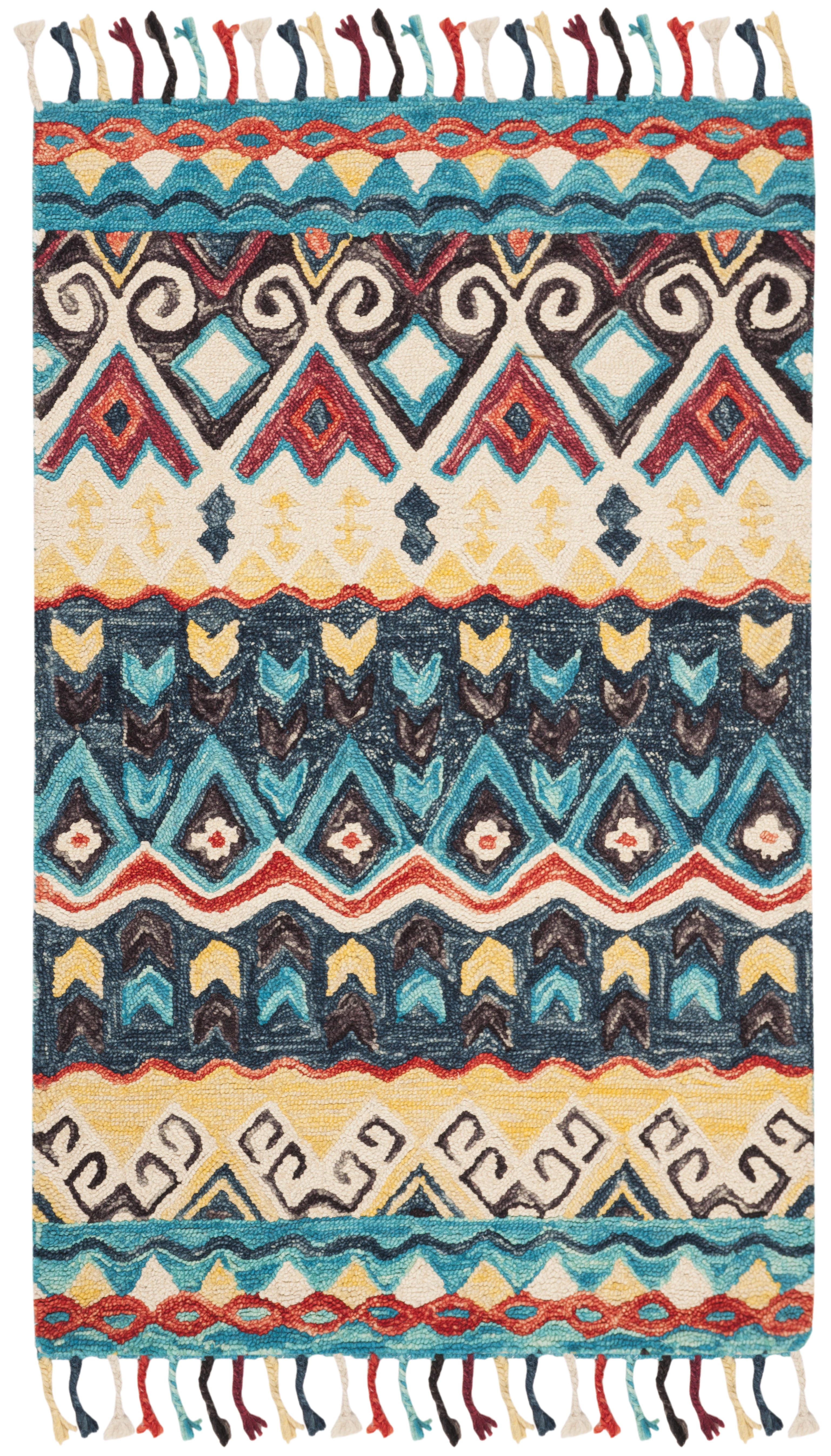 Handmade Blue and Red Wool 10' x 14' Tufted Area Rug
