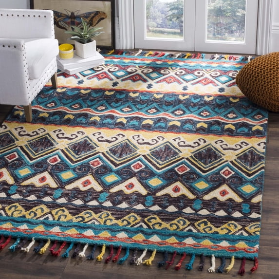 SAFAVIEH Aspen Cenric Southwestern Wool Area Rug, Blue/Red, 7' x 7' Square
